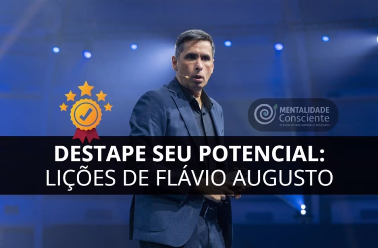 Imagem de Flávio Augusto palestrando. Guia completo com as principais lições de Flávio para o combate da Estagnação - Afim de que você construa uma carreira de sucesso.