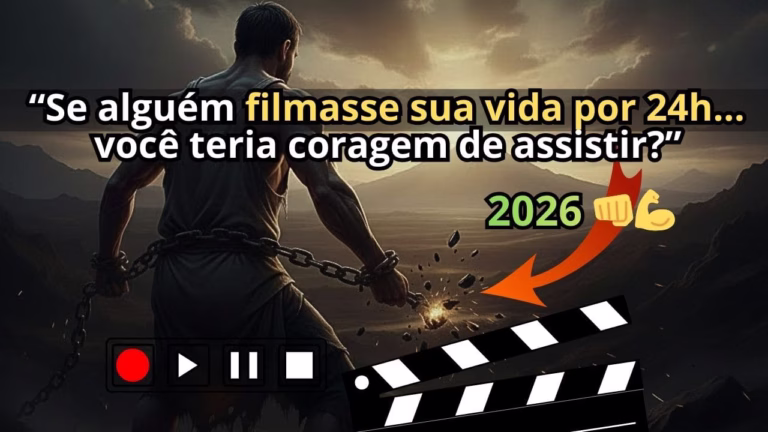 Imagem representando romper das correntes para viver o melhor ano da sua vida, manual completo para um 2026 com propósito, com 5 perguntas de confronto para transformar a vida das pessoas.