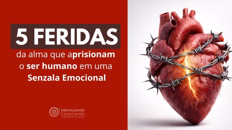 Coração humano envolto em arame farpado com luz interna saindo, representando as 5 feridas da alma e a Senzala Emocional que aprisionam o ser humano, mas com esperança de libertação e cura.